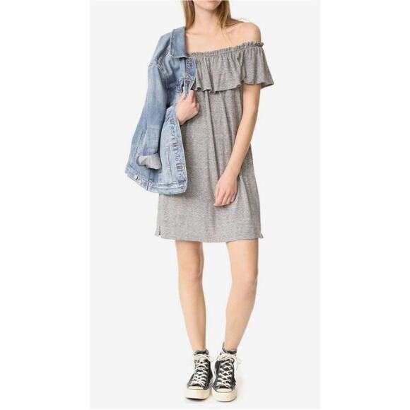 CURRENT/ELLIOTT Dress Size Medium The Ruffle Heather Gray Off the Shoulder NWT - Picture 1 of 16